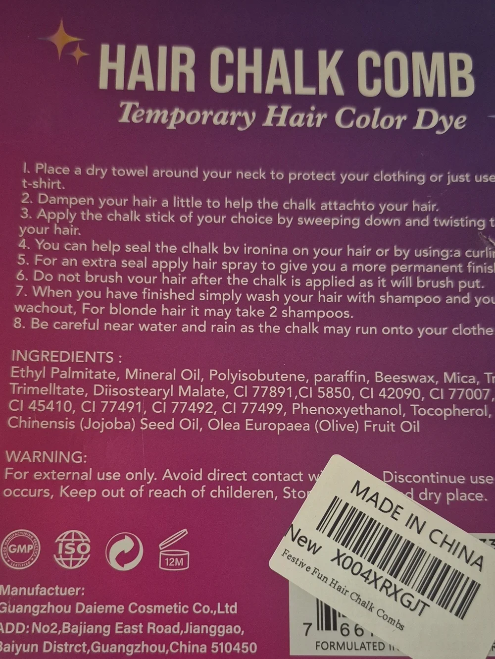 Hair Chalk Comb - Multicolor Temporary Hair Color Dye